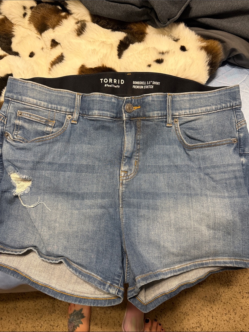 torrid Light Wash Distressed Denim Bombshell Shorts